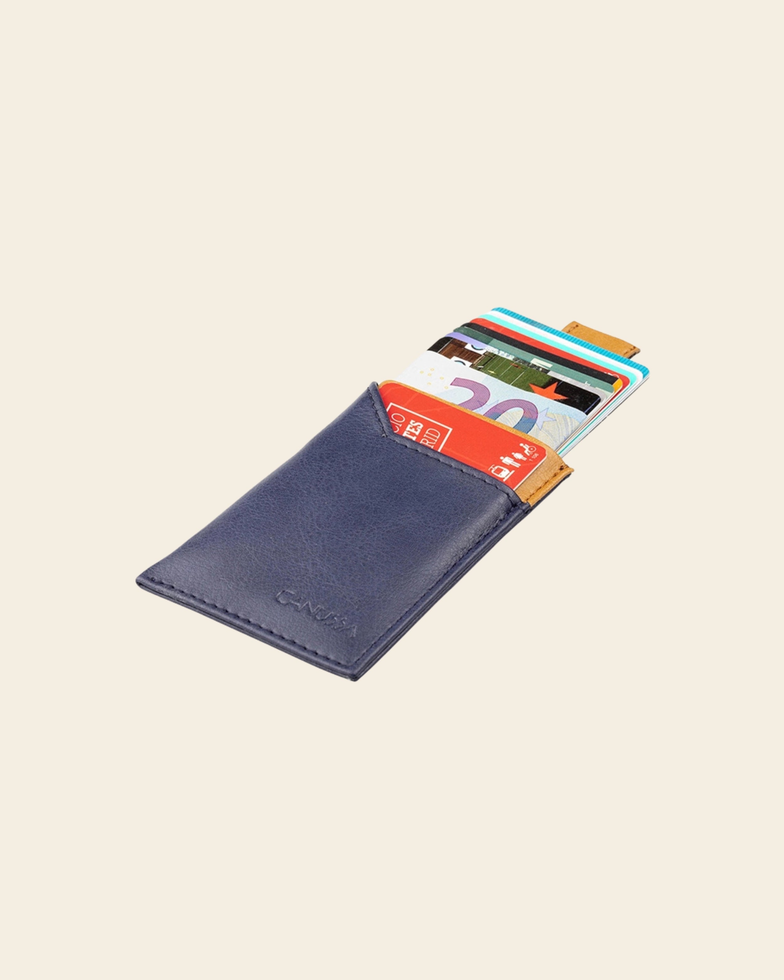Waterproof slim card holder - Blue/Camel