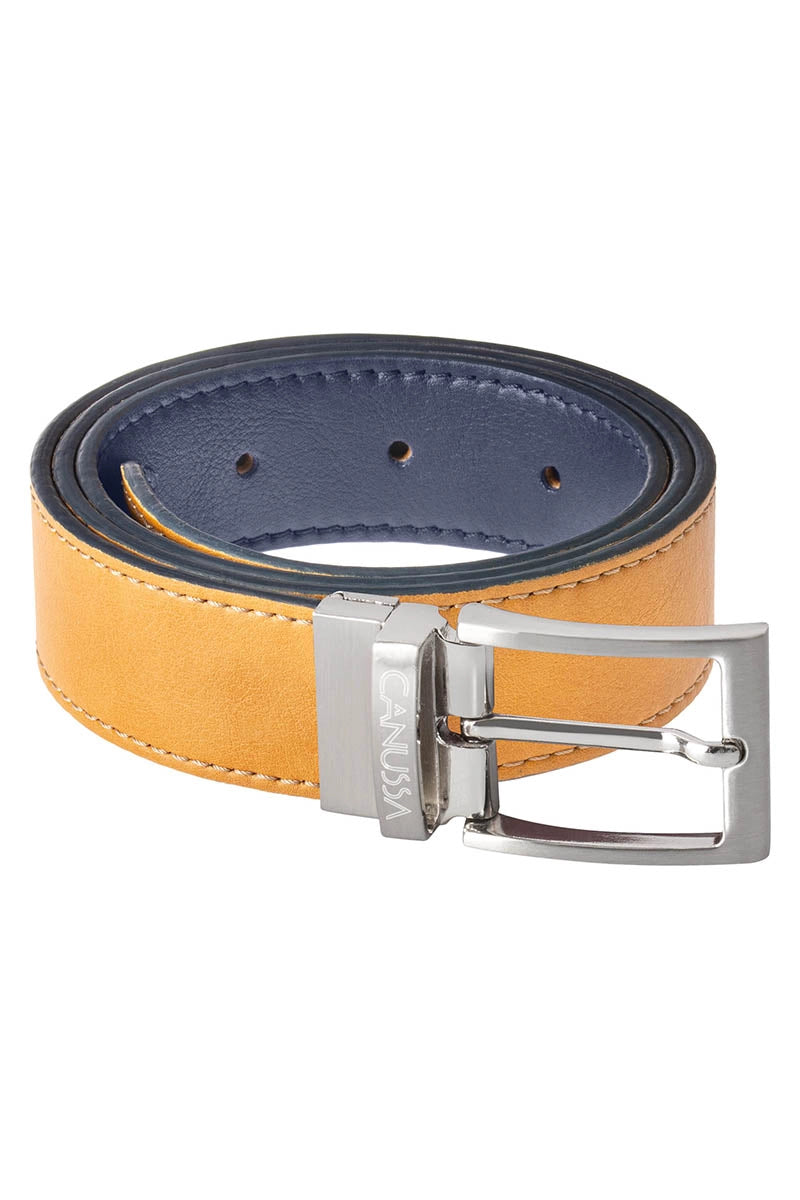 Reverse reversible belt – Blue/Camel