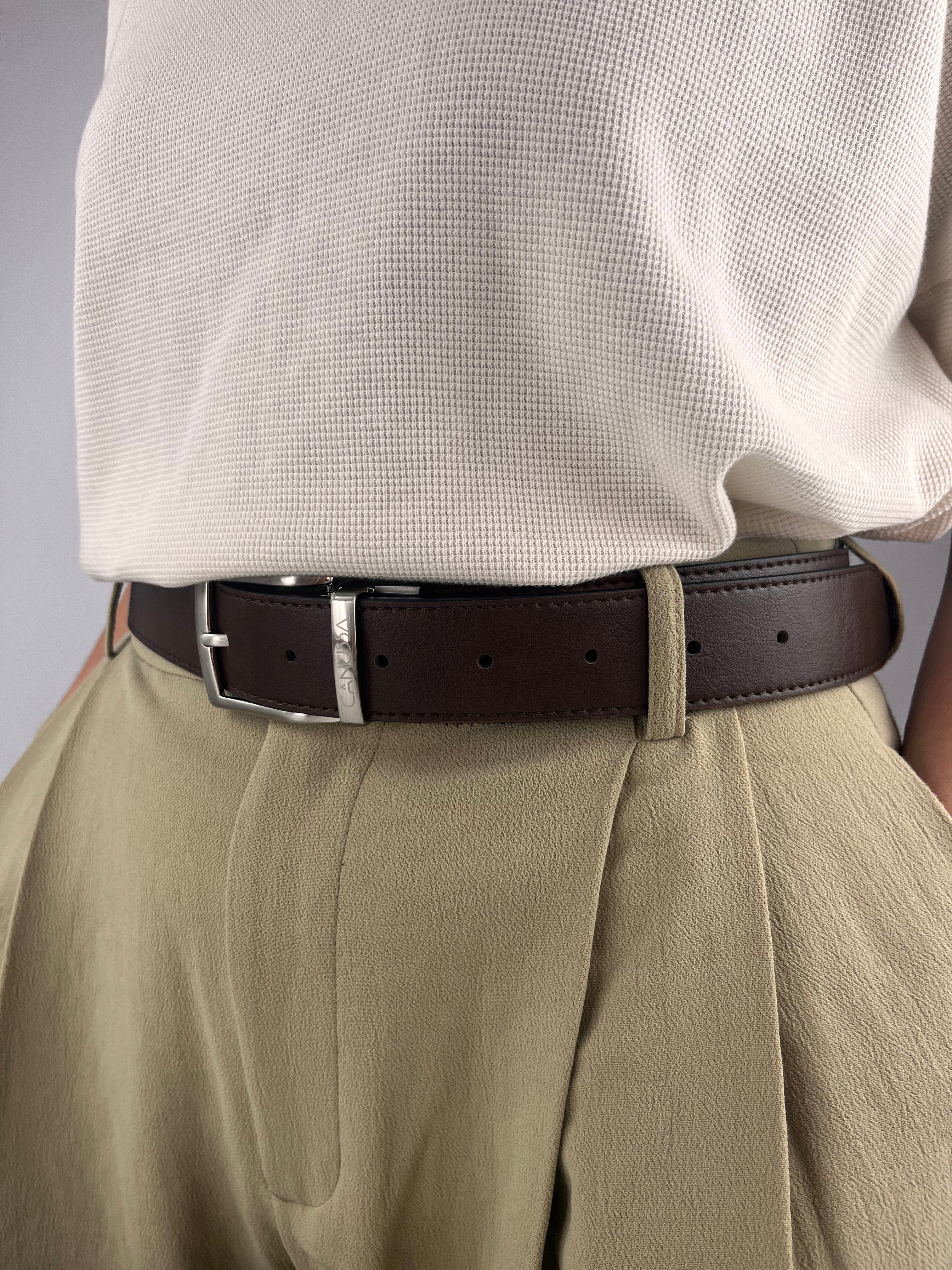Reverse reversible belt – White/Chocolate
